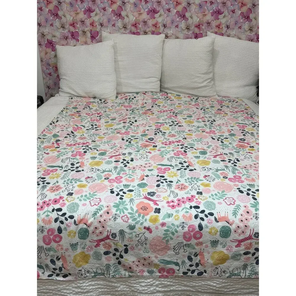 Pottery Barn Kids Sasha's Garden Twin Flat Sheet Organic Cotton Botanical Animal